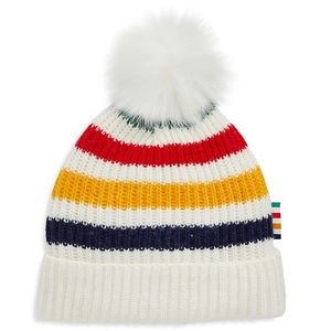 NWOT HBC Stripes Faux Fur Pom Pom Toque